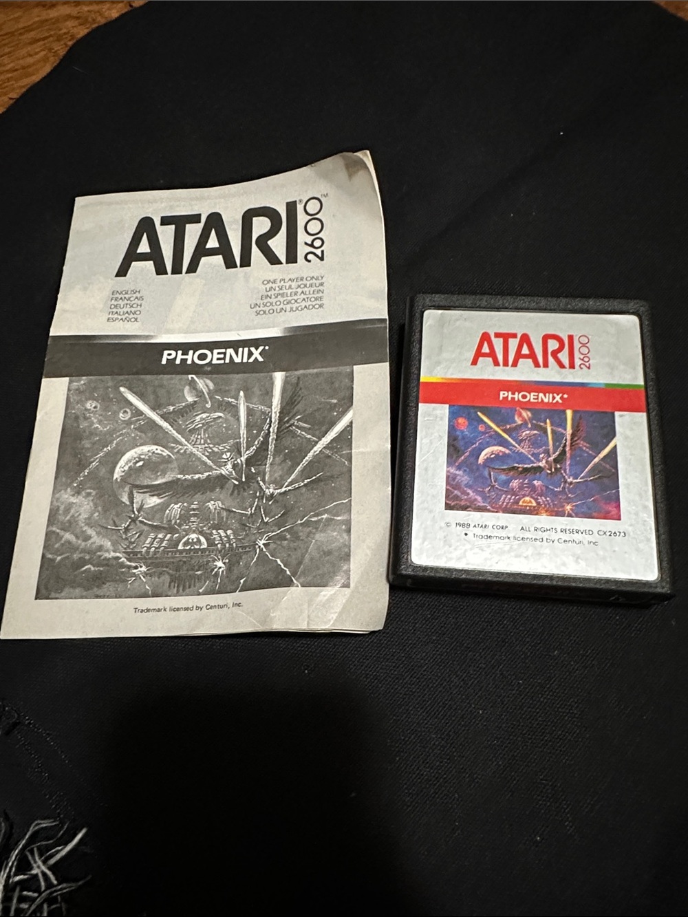 Atari 2600 Phoenix Game Cartridge and Manual - Black & Silver